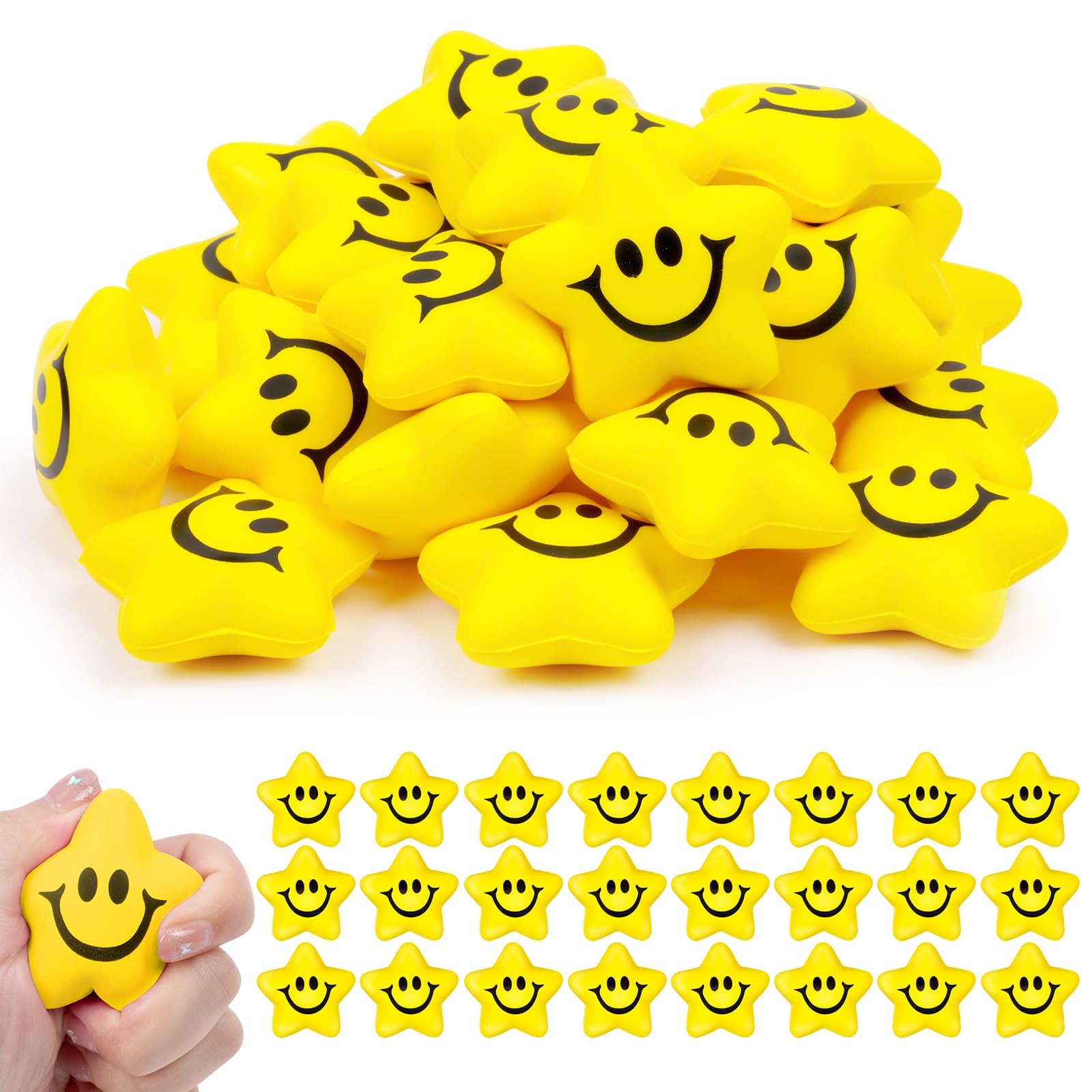 Ainiv Star Funny Face Stress Balls, 24 PCS Anti-Stress Balls for Adults, Mini Fun Star Shape Sensory Stress Ball for Kids and Adults, Hand Exercise Stress Relief Balls Toys for Anxiety Stress Relief