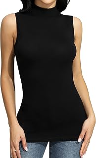 SHEIUGU Women’s Long Sleeve Sleeveless Mock Turtle Neck Tops Basic Stretchy Fitted Underwear Layer Tee Shirts