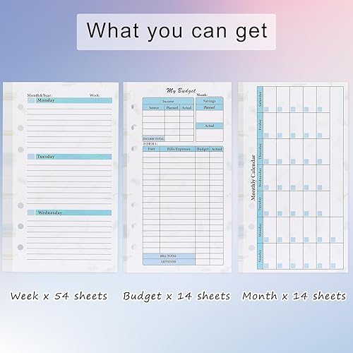 Miniatura 3 de Toplive Paquete de 3 hojas de repuesto para planificador A6 y hojas de presupuesto, planificador semanal y mensual, insertos de hojas perdidas,