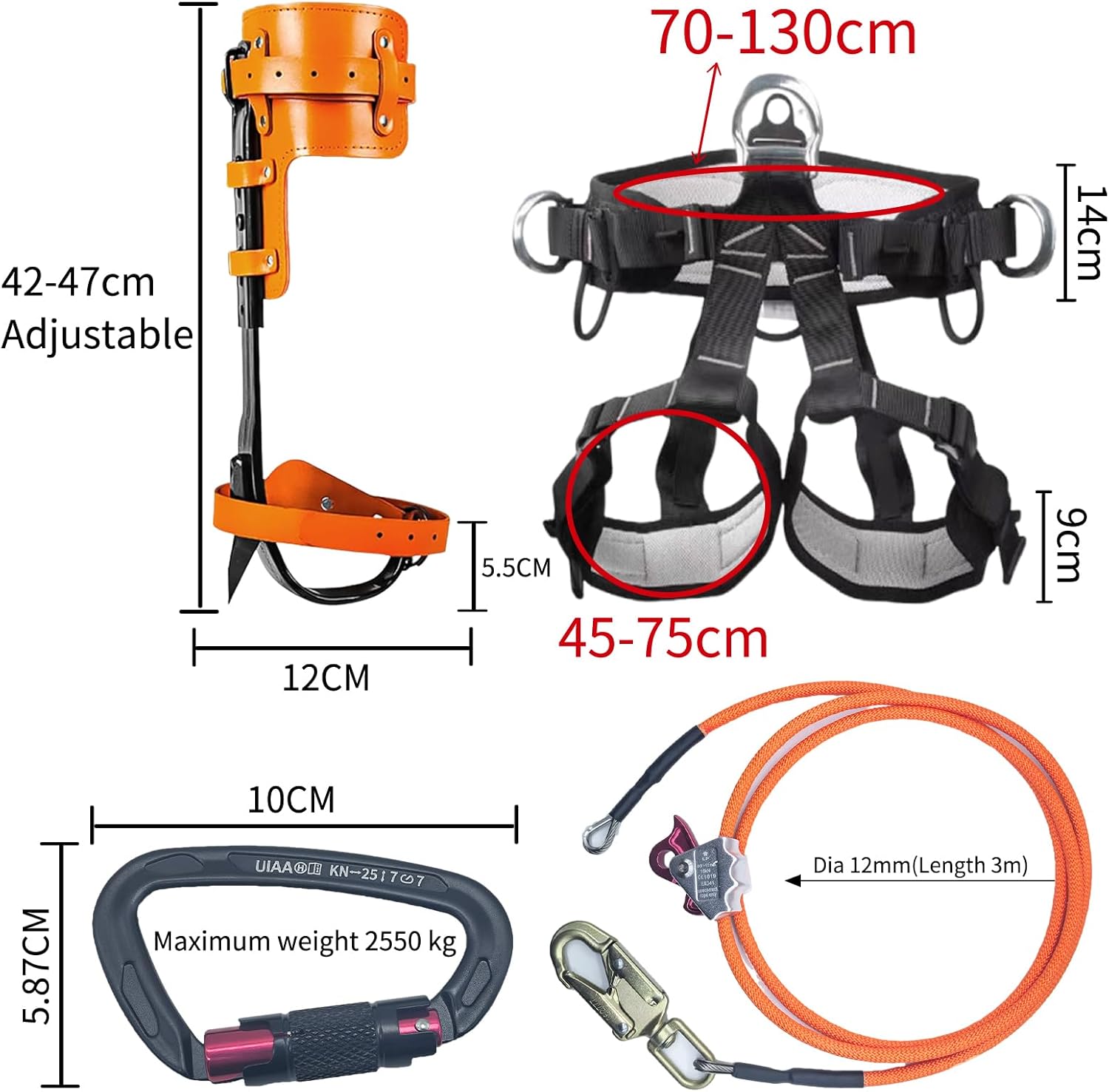 Tree Climbing Gear, Tree Climbing Spikes， with Adjustable Climbing Straps and Steel Core Flip Line Arborist Equipment for Climbers, Hunting, Fruit Picking Tree Climbing Equipment