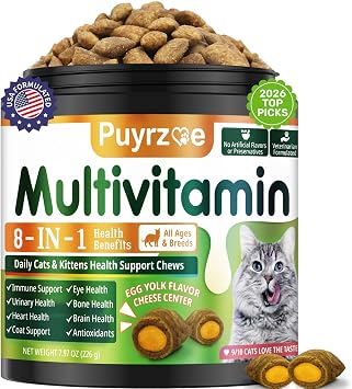 Puyrzoe Taurine for Cats, Cat Vitamins Treats, 500 Crunchy Chews | Cat Multivitamin with 14 Vitamins and Minerals, 8-in-1 Support - Immune, Urinary, Heart, Skin & Coat, Eyes, Brain, Bone