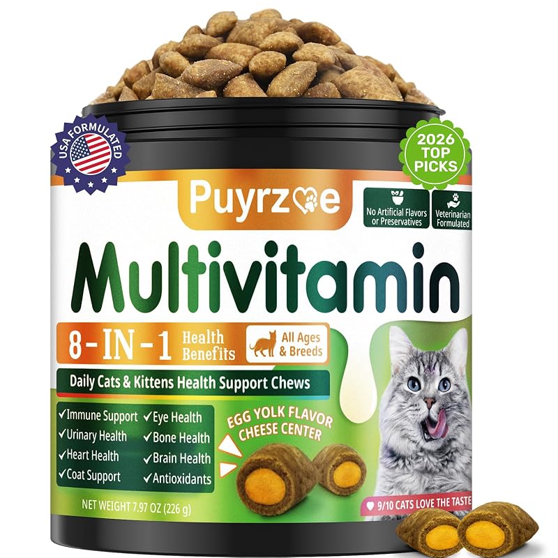 Multivitamínico para Gatos com Taurina, Crocante com Recheio de Queijo puyrzoe, 500 Unidades