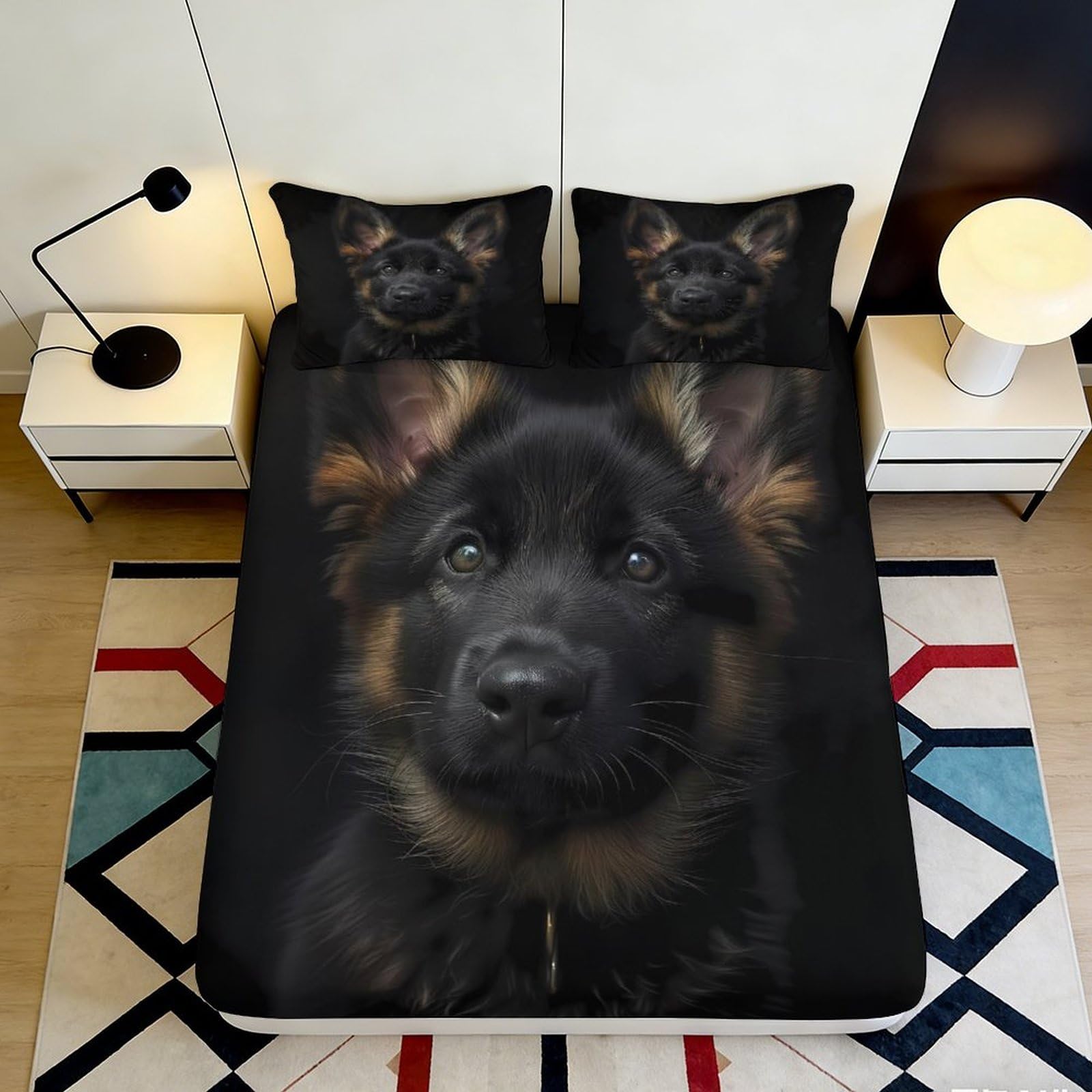 3D Printed Black German Shepherd Fitted Sheet Microfiber Dog Art Mattress Cover for Bedroom Guest Room Decor 90x200x25cm
