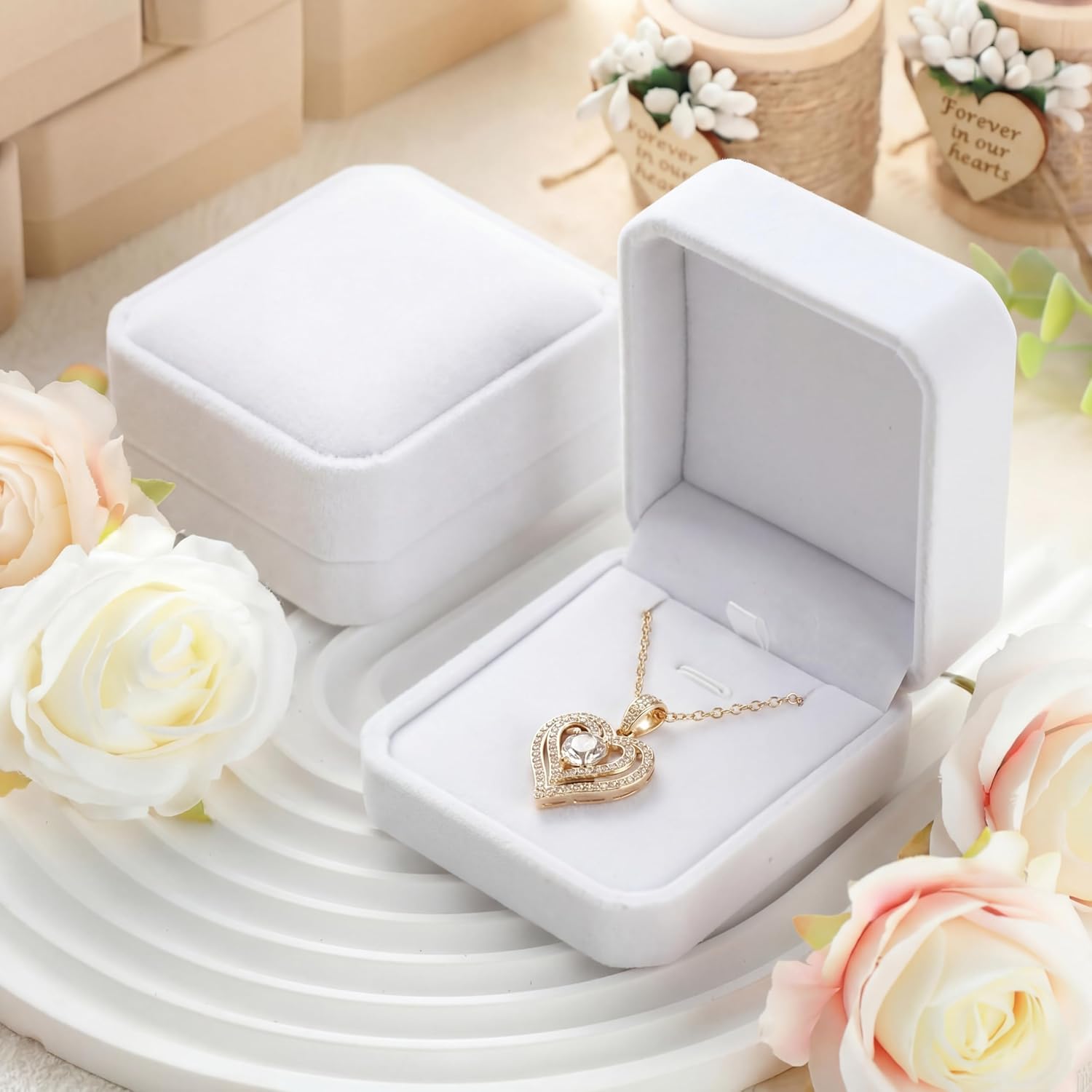 Sureio 24 Pcs Velvet Jewelry Gift Boxes Bulk for Necklace Pendant Ring Earring Bracelet Display Case Wedding (White)