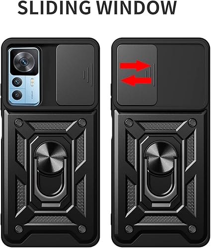 Miniatura 7 de Ysnzaq Funda resistente a prueba de golpes de grado militar para Xiaomi 12T12T Pro 6.67", protección de lente de ventana deslizante con soporte