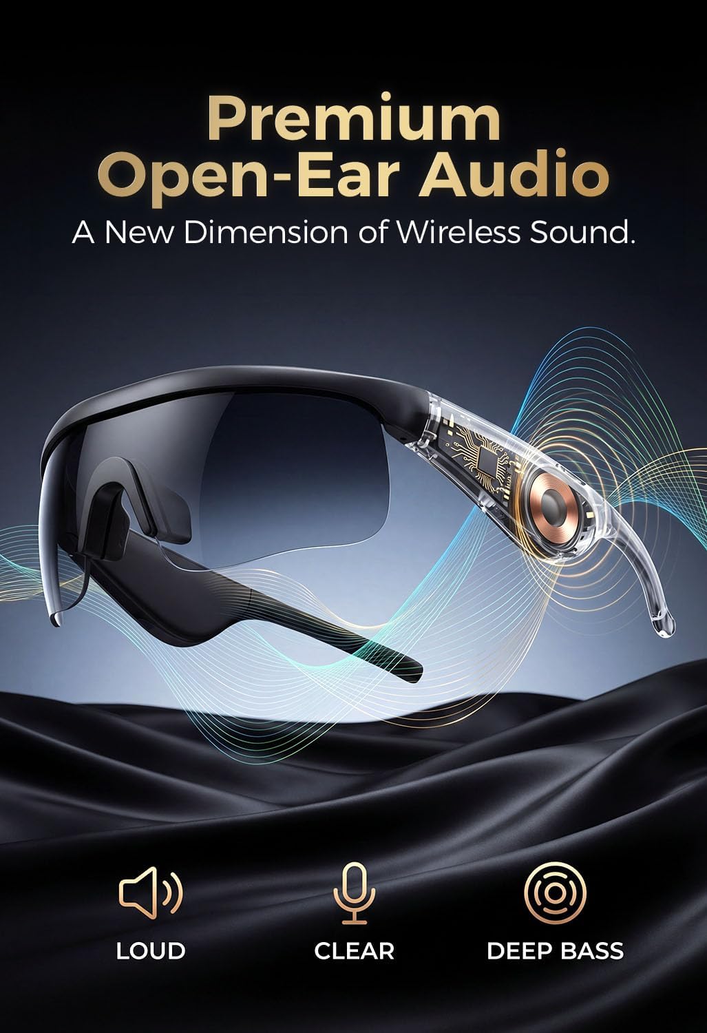 Bluetooth Glasses with Open Ear Speakers,Hi-Fi Stereo Sound Audio Sunglasses for Men,Polarized UV400 Waterproof for Cycling,Running,Driving