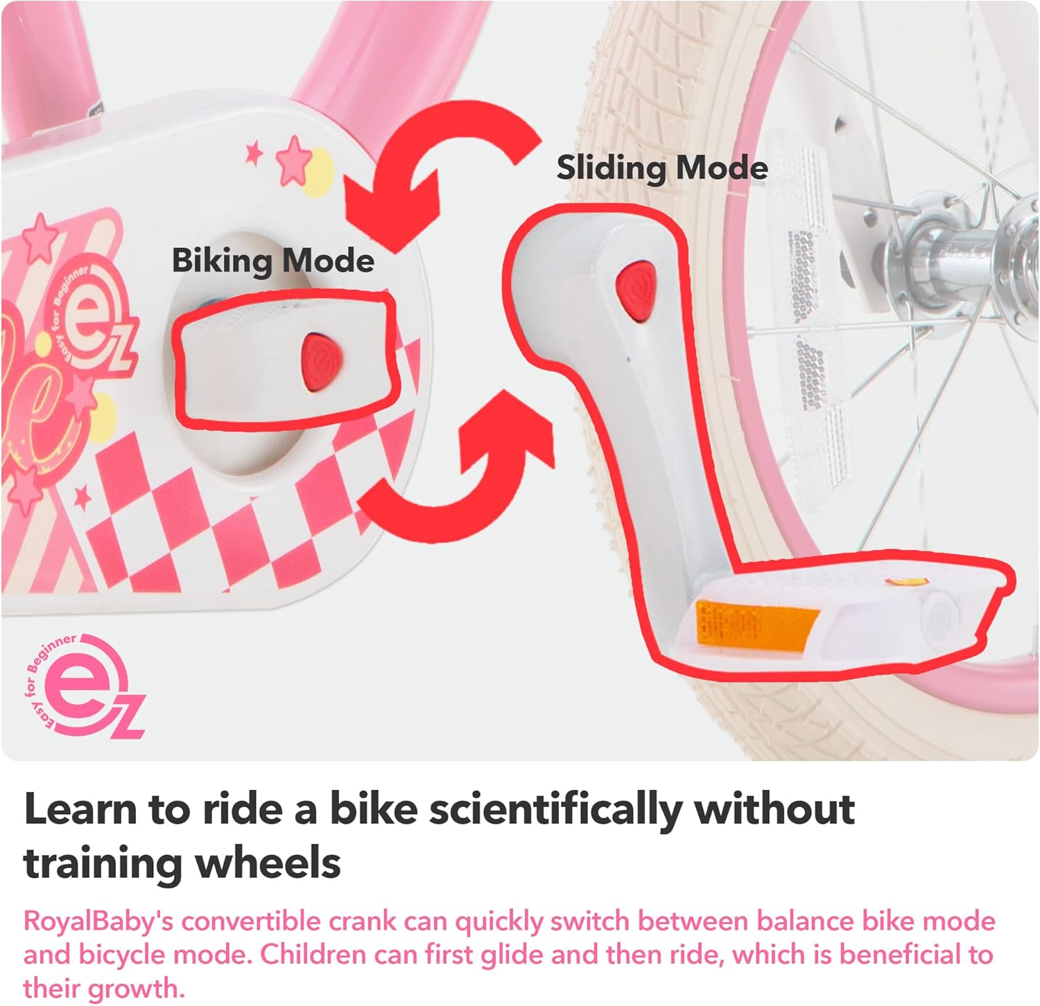 RoyalBaby Girls Bike Belle EZ Kids Bike, Balance and Pedal Bicycle, 14 16 18 Inch Wheel for Age 3-8 Years Toddlers to Big Kids, Pink & Purple