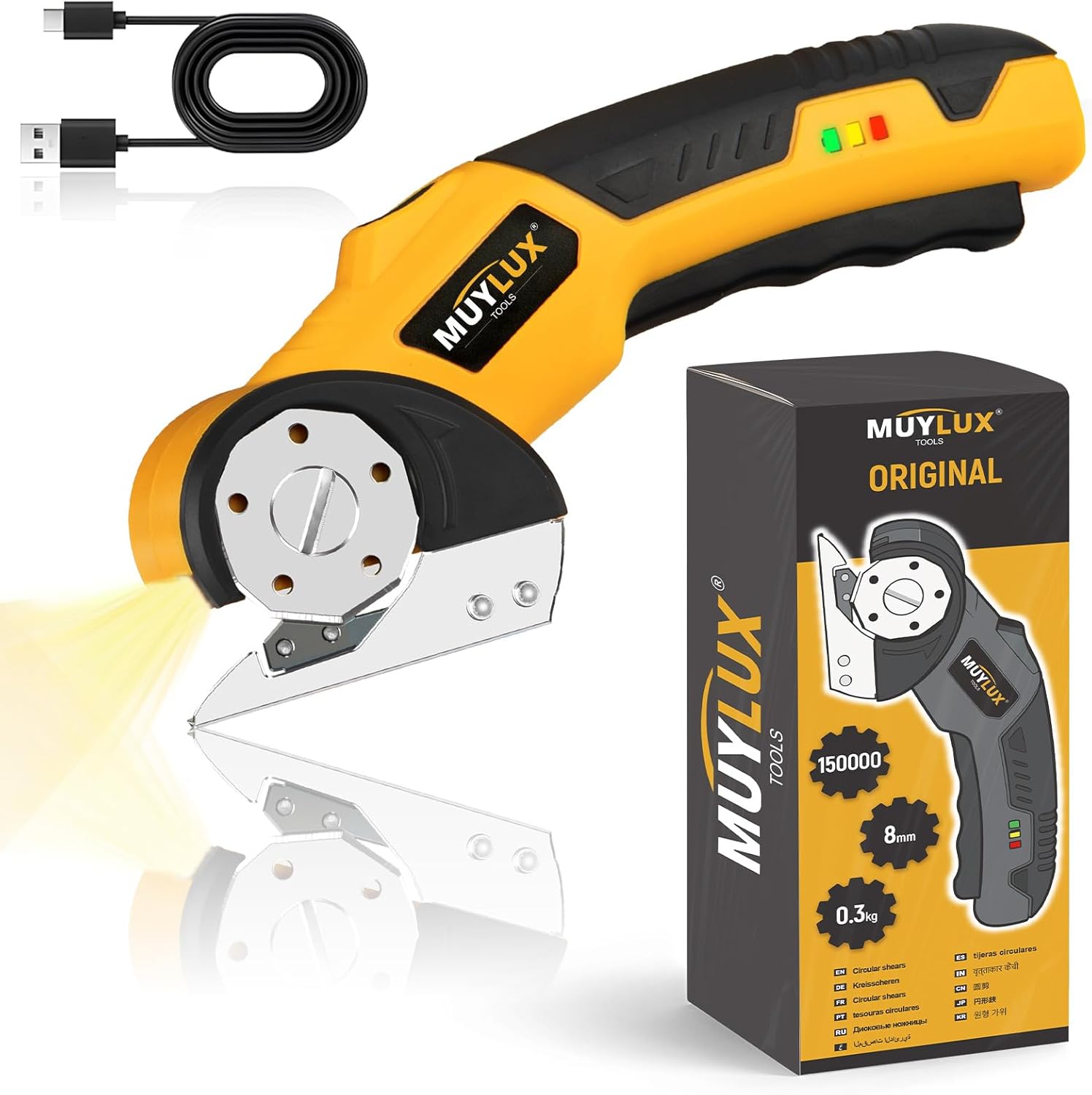 Cordless Electric Scissor & Cardboard Cutter, Electric Scissors for Fabric, Cardboard, Plastic and Wrapping Paper, Box Cutter with Safety Lock & LED Light, Power Tools for DIY, Craft
