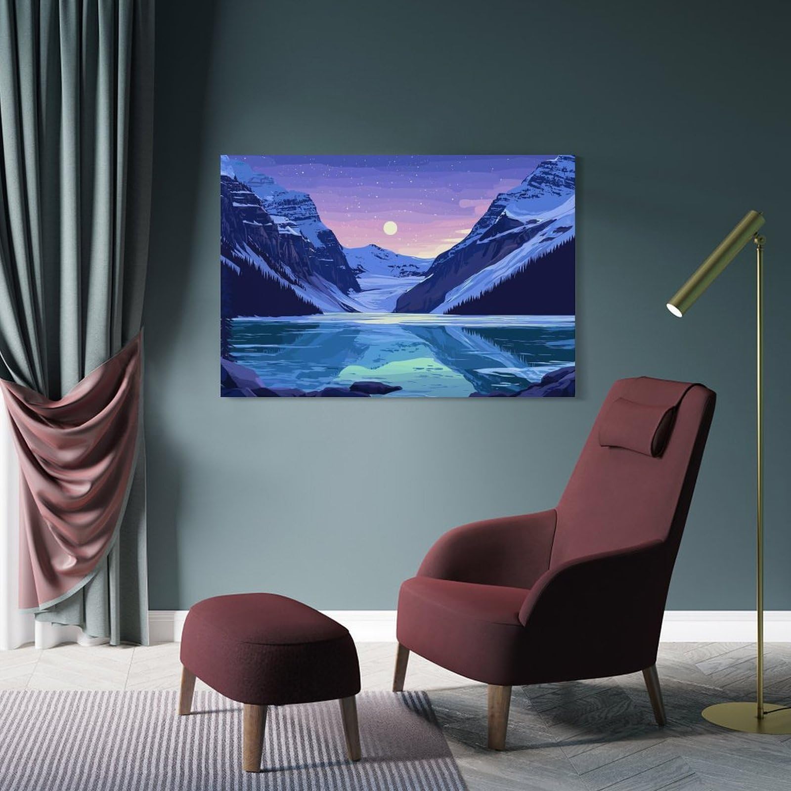 Junmoney Lake Louise at Night Canvas Wall Picture, 12x18inch(30x45cm), for Wall Displays, Bedrooms Or Room Updates, Wall Decor Suited to Curated Displays