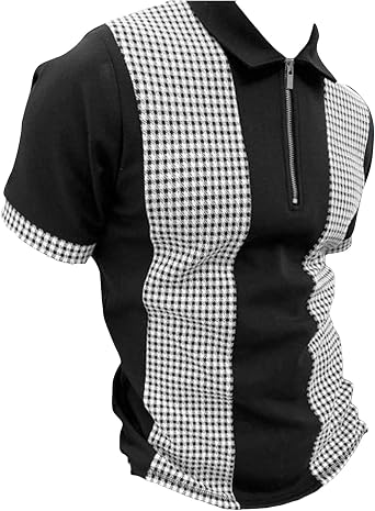 JEsilunmaMY Mens Short Sleeve Zipper Polo Shirts Quarter-Zip Raglan Lapel Print Golf T-Shirt Slim Fit Summer Beach Tees