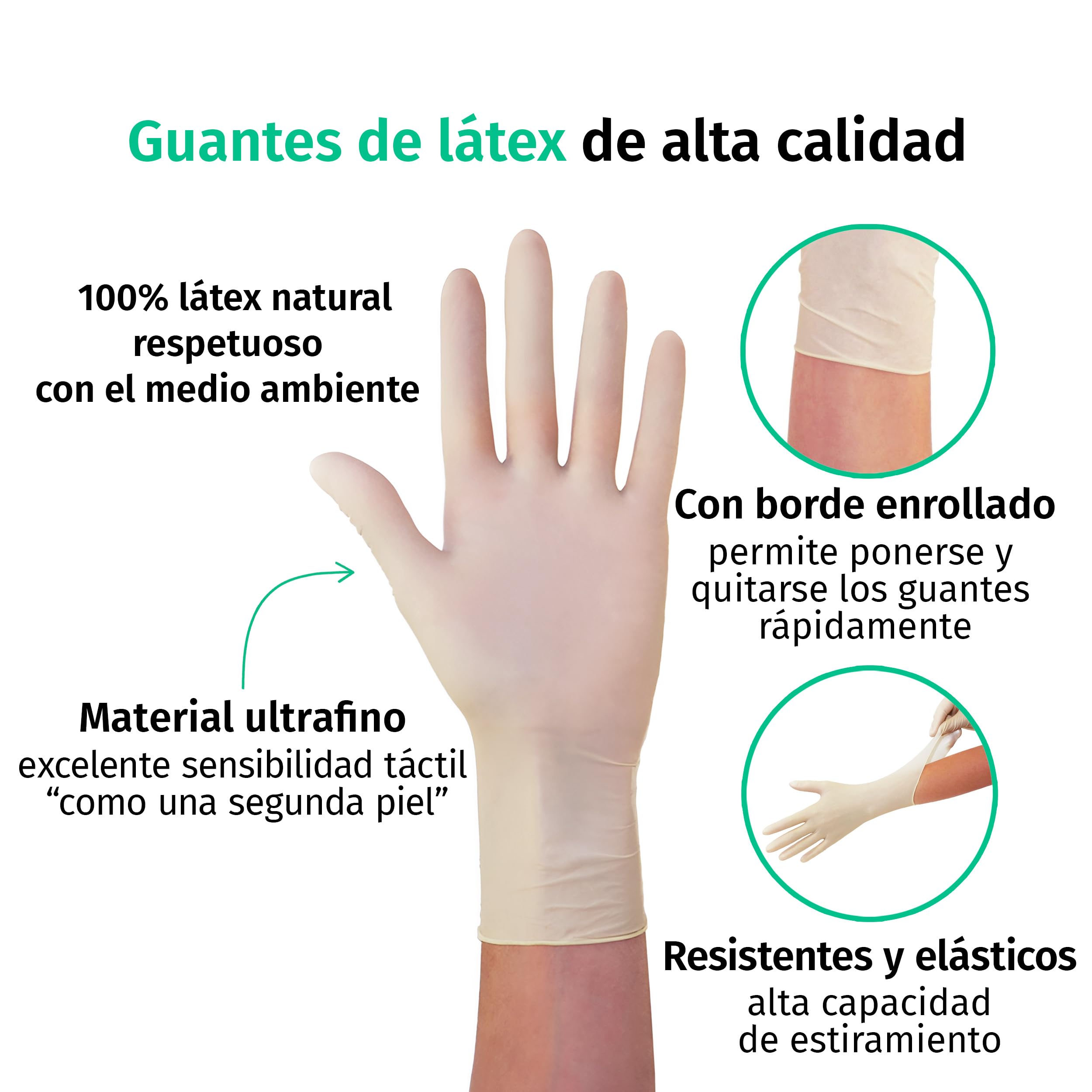 SF Guantes de látex desechables sin polvo – L, blancos, 1000 (10x100) unidades, elásticos y resistentes para medicina, limpieza y uso profesional