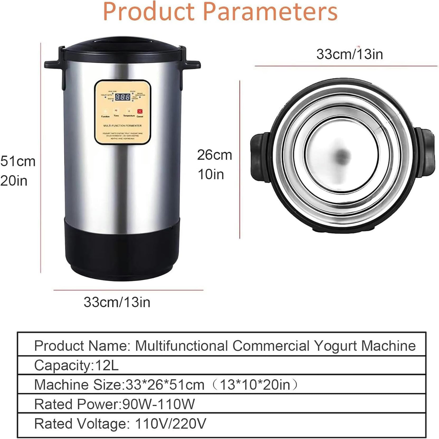 Yogurtera Comercial de Acero Inoxidable, máquina de fermentación automática, máquina de Yogur de Frutas Totalmente automática y Multifuncional, 18L, 12L,12L