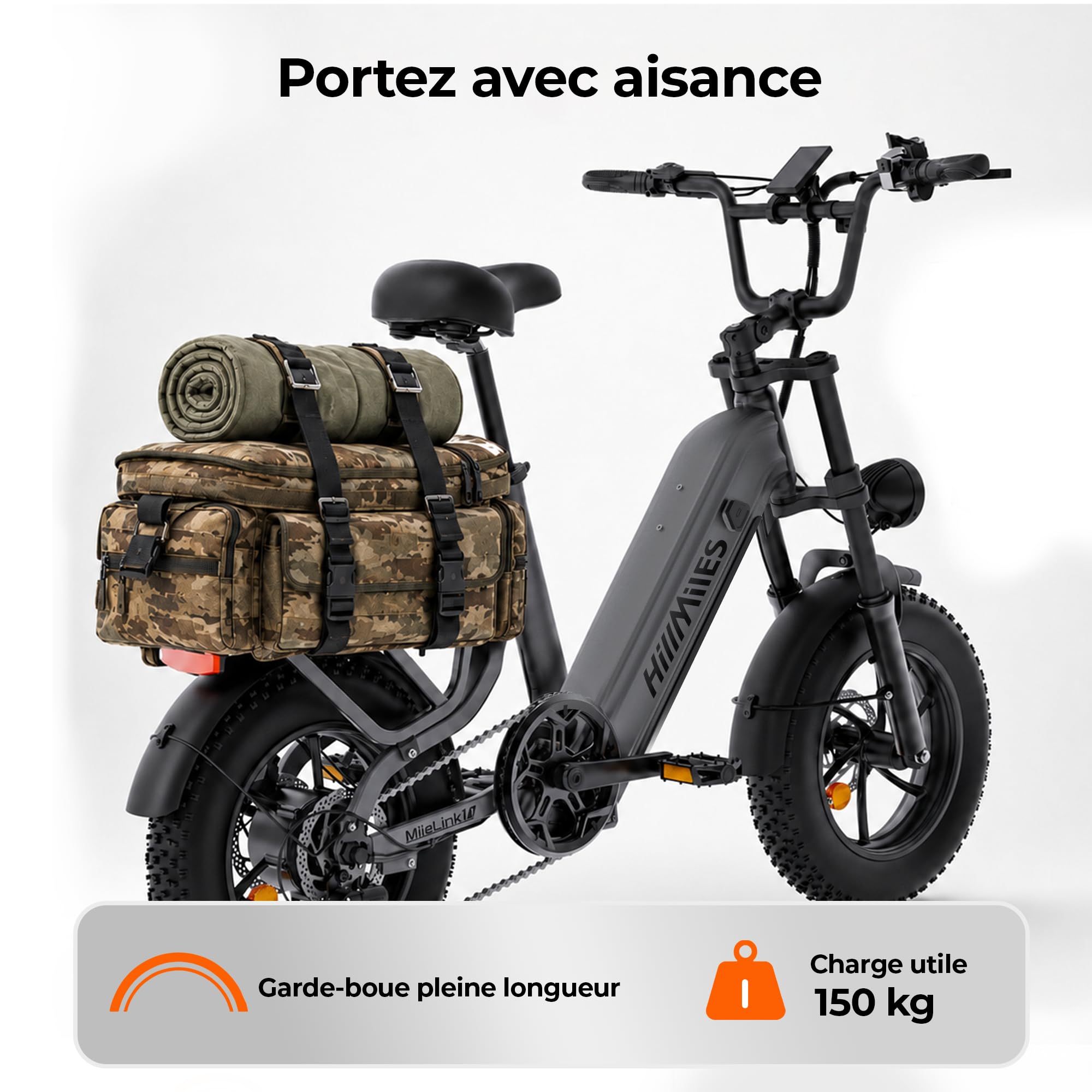 HillMiles Vélo Électrique Adulte, Autonomie120/250km,1968Wh,Charge150 kg | Fourche Suspendue à Double Té, Double Frein Hydraulique à Disque,Ebike Avec 1/ 2 Batteries ,7 Vitesses,Pneus Larges16*4"