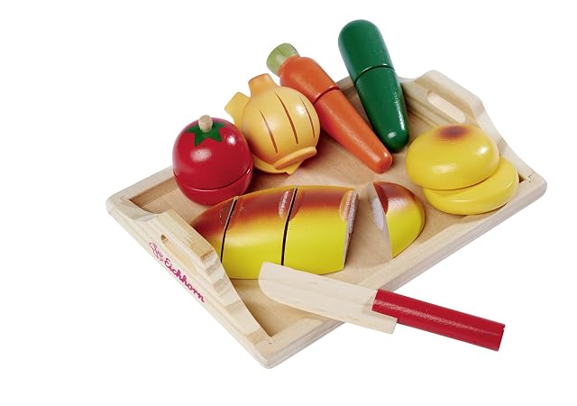 Foto 3 de 5 de Eichhorn Tabla Alimentos y Cuchillo, Set de Juguetes de Madera para Niños a Partir de 2 Años
