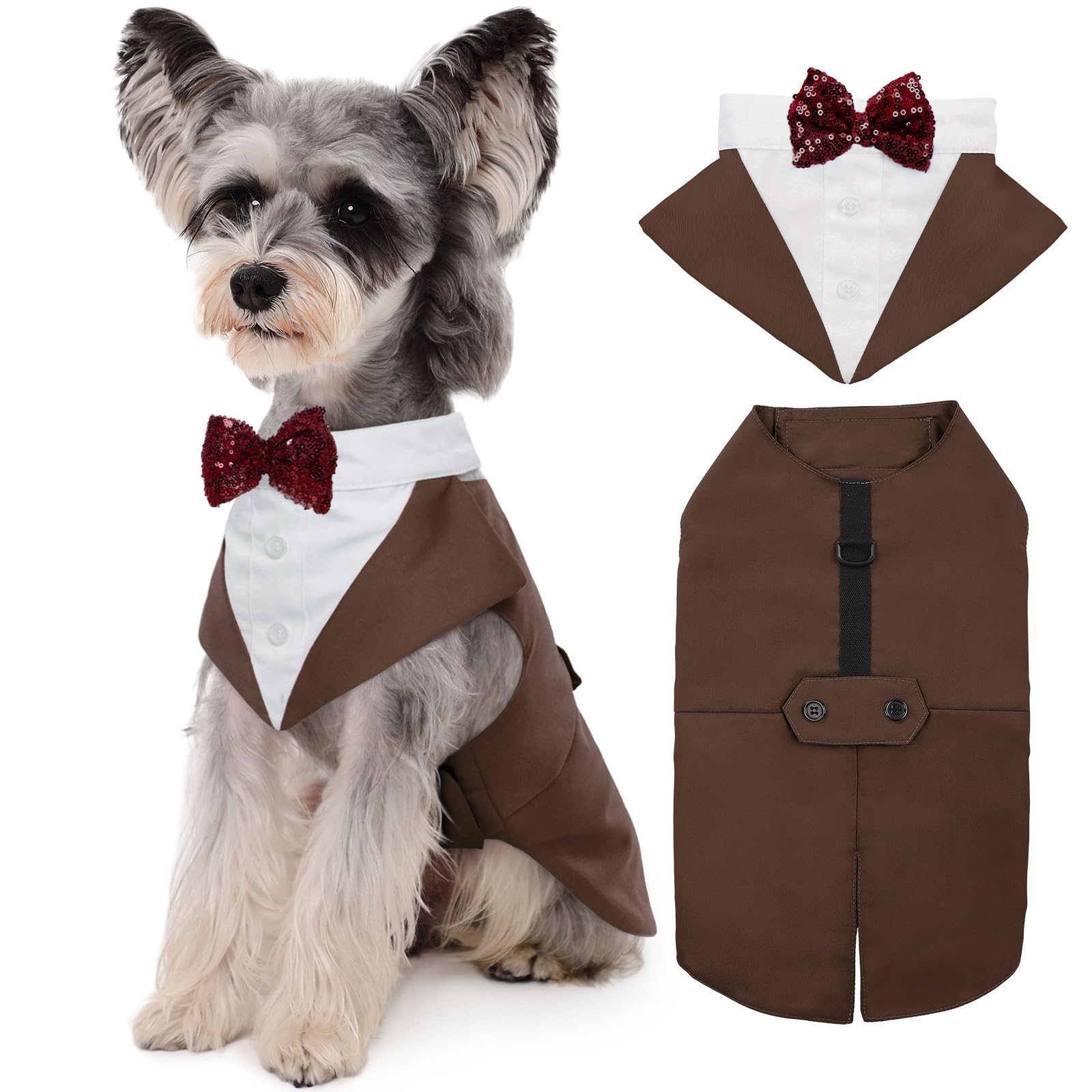 Kuoser Dog Tuxedo Dog Suit and Bandana Set, Dogs Tuxedo Wedding Party Suit, Doggy Prince Bow Tie Shirt Formal Pet Wedding Attire for Large Medium and