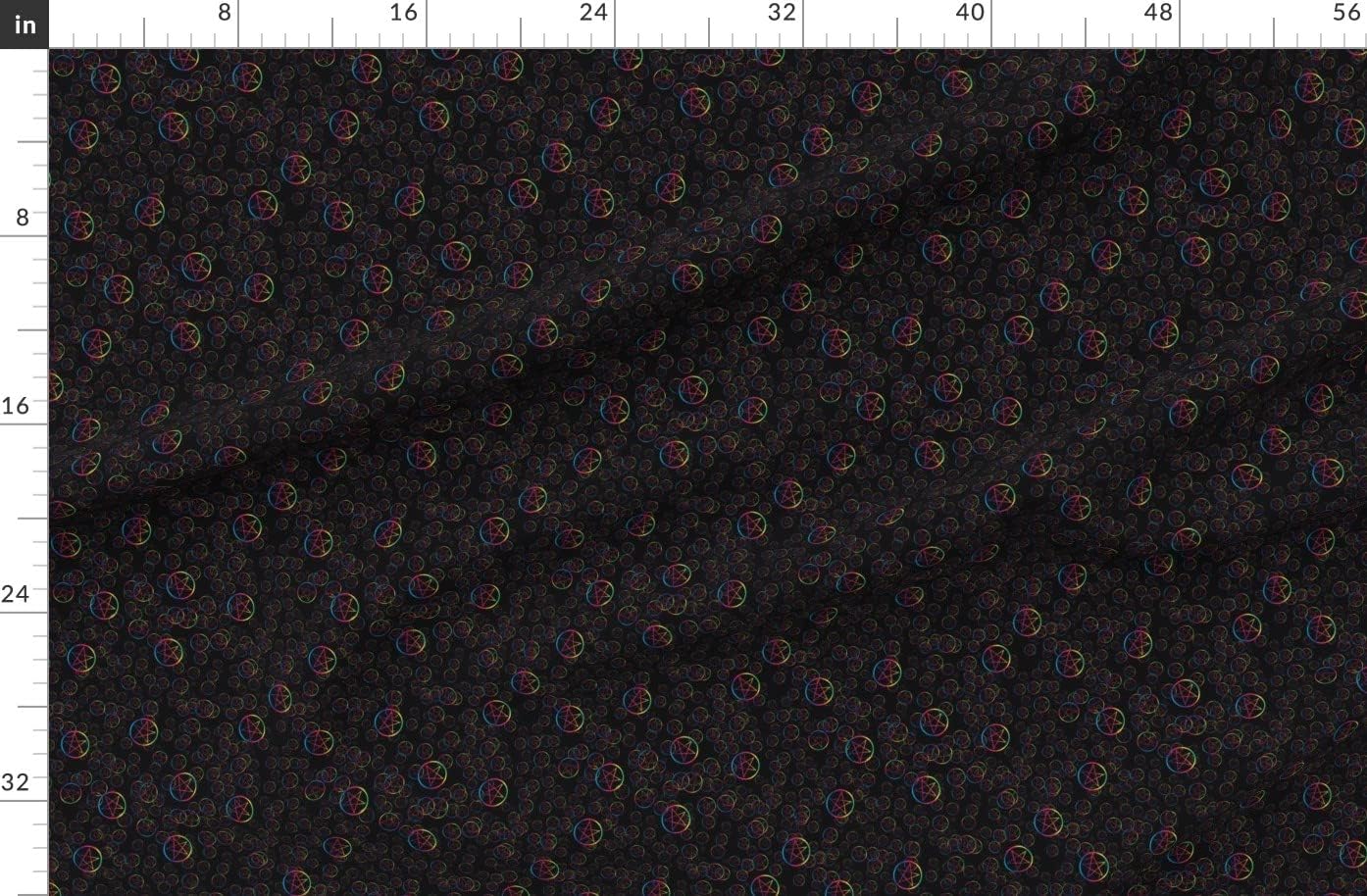 Spoonflower Fabric - Rainbow Black Star Pagan Printed on Organic Cotton Sateen Fabric by The Yard - Sewing Quilting Apparel Home Decor