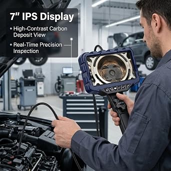 Two-Way Articulating Endoscope Camera with Light 7'' IPS Borescope with Articulated Snake Head and 5.3FT Cable 1080P Waterproof Industrial Inspection Camera for Auto Mechanics Wall