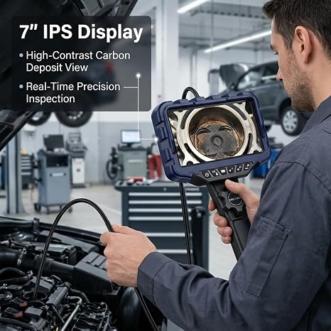 Two-Way Articulating Endoscope Camera with Light 7'' IPS Borescope with Articulated Snake Head and 5.3FT Cable 1080P Waterproof Industrial Inspection Camera for Auto Mechanics Wall
