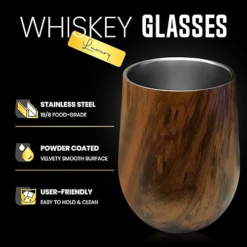 Miniatura 10 de Snute Vasos de whisky de acero inoxidable de doble pared, vidrio de nariz sin tallo, regalo para los amantes del whisky (oliva)
