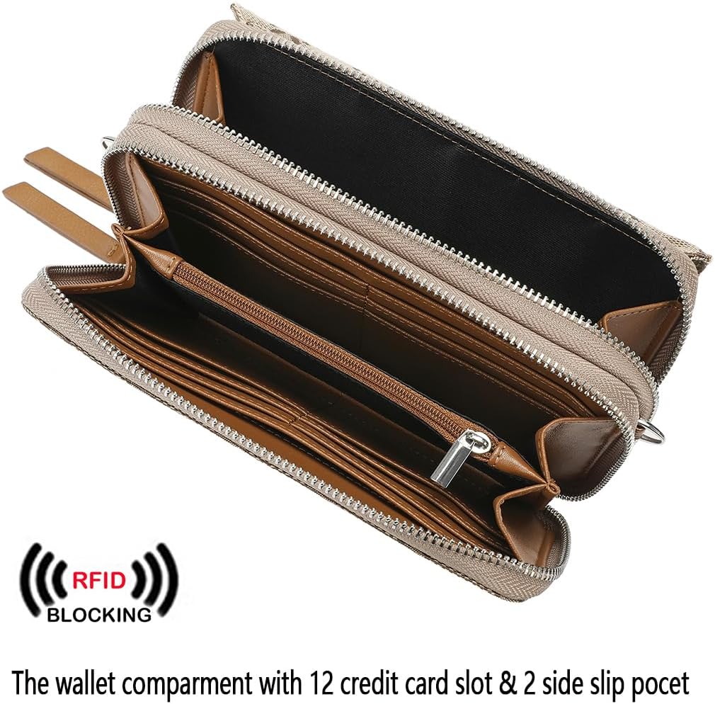 Lanyani RFID Crossbody Wallet Wristlet Purse with Phone Pocket For Women Vegan Leather - Image 3
