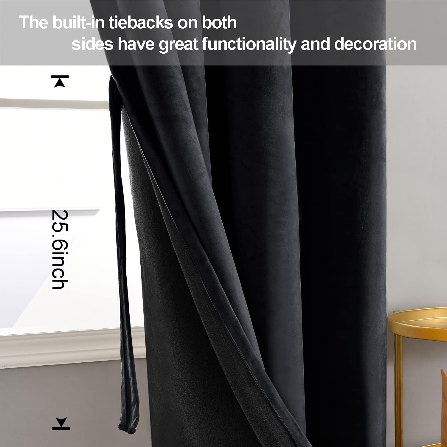JIUZHEN Blcak Velvet Curtains for Living Room - 96 Inches Long Thermal Insualted Room Darkening Window Blackout Drapes for Bedroom/Movie/Background, Set of 2 Panels with Tiebacks, 52 x 96 inches