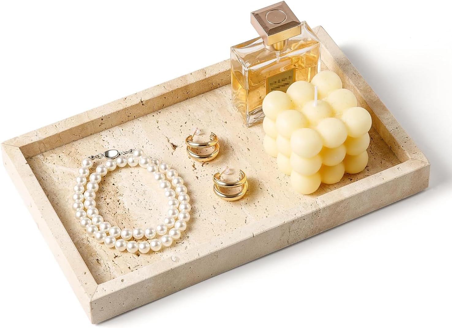 African Natural Marble Tray, 11.8"x7.8" Coffee Table Vanity/Decorative Tray for Jewerly, Watch, Perfume, Rectangle Genuine Marble Stone for Bedroom/Bathroom/Kitchen Countertop