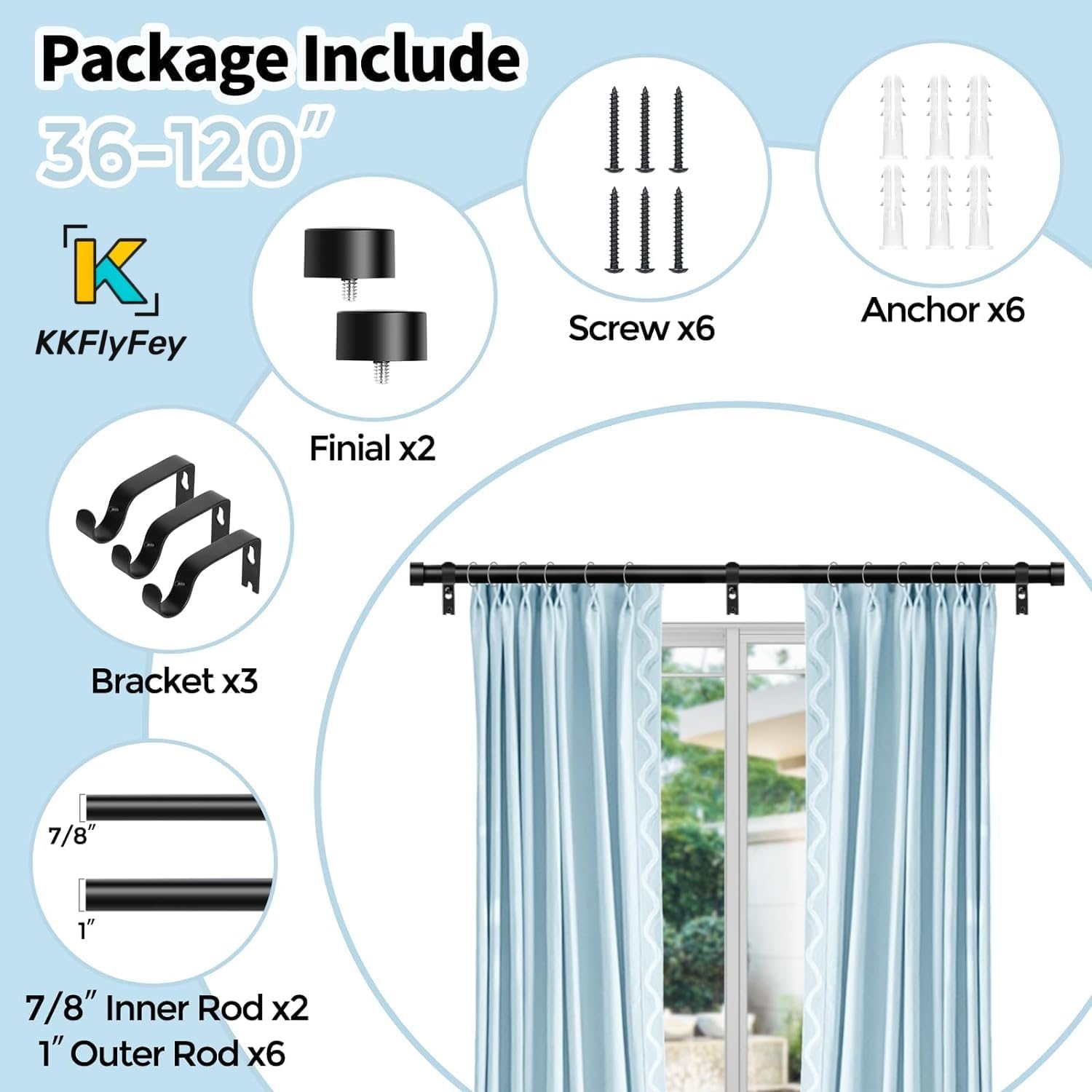 Modern Curtain Rods for Windows, 1 Inch Industrial Curtain Rod,Room Divider Curtain Rods Adjustable TelescopeDecorative Telescoping Window Drapery Rods