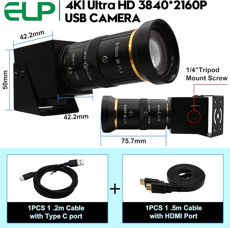 ELP 4K USB3.0 webkamera 10X zoom 5-50mm 60fps PC számítógép kamera