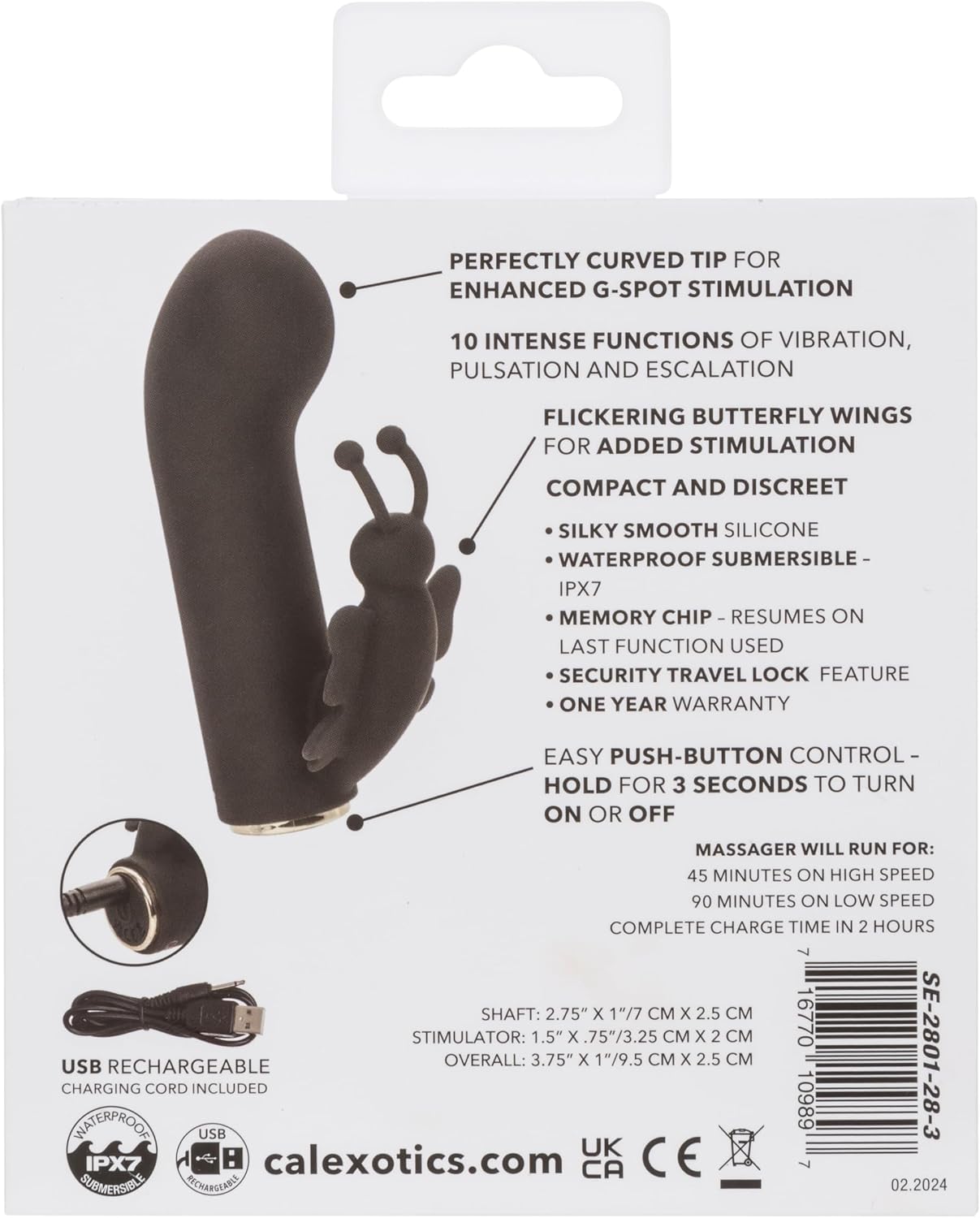 CalExotics Raven Butterfly Waterproof Silicone Rechargeable G-Spot Rabbit Vibrator Black - SE-2801-28-3
