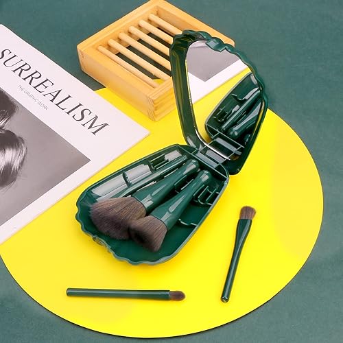 Miniatura 2 de Yoseng Juego de brochas de maquillaje de viaje, 5 piezas, mini kit de brochas de cosméticos portátiles de viaje con estuche de espejo