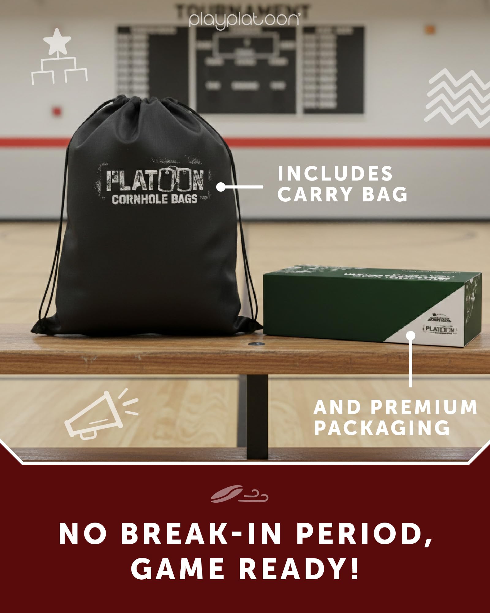 Play Platoon Turnier-Serie Cornhole Bags Set mit 8 Verordnungen – Pro Style doppelseitige glatte und klebrige Seitentaschen, Serie 2024