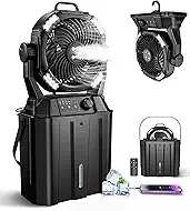 Misting Fan for Outside Patios, Rechargeable Battery Operated Mist fan, Camping Mister Fan With Remote, 4 Mist Nozzles, 3 Light Settings, 4 Timers for Fishing/Golf/Garden/Party/Tent/Beach