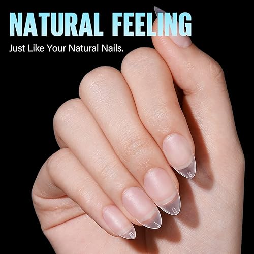 Miniatura 5 de TOMICCA Puntas de uñas cortas de almendra, kit de 450 puntas de uñas de gel suave, 15 tamaños de puntas postizas de almendra prepulidas, uñas