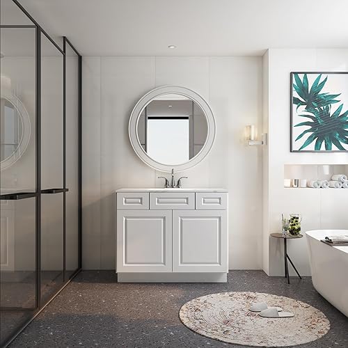 Miniatura 7 de LOVMOR Tocador de baño de 36 pulgadas, unidad de almacenamiento de fregadero individual, gran capacidad para lavandería, cocina, ducha y lavadero.