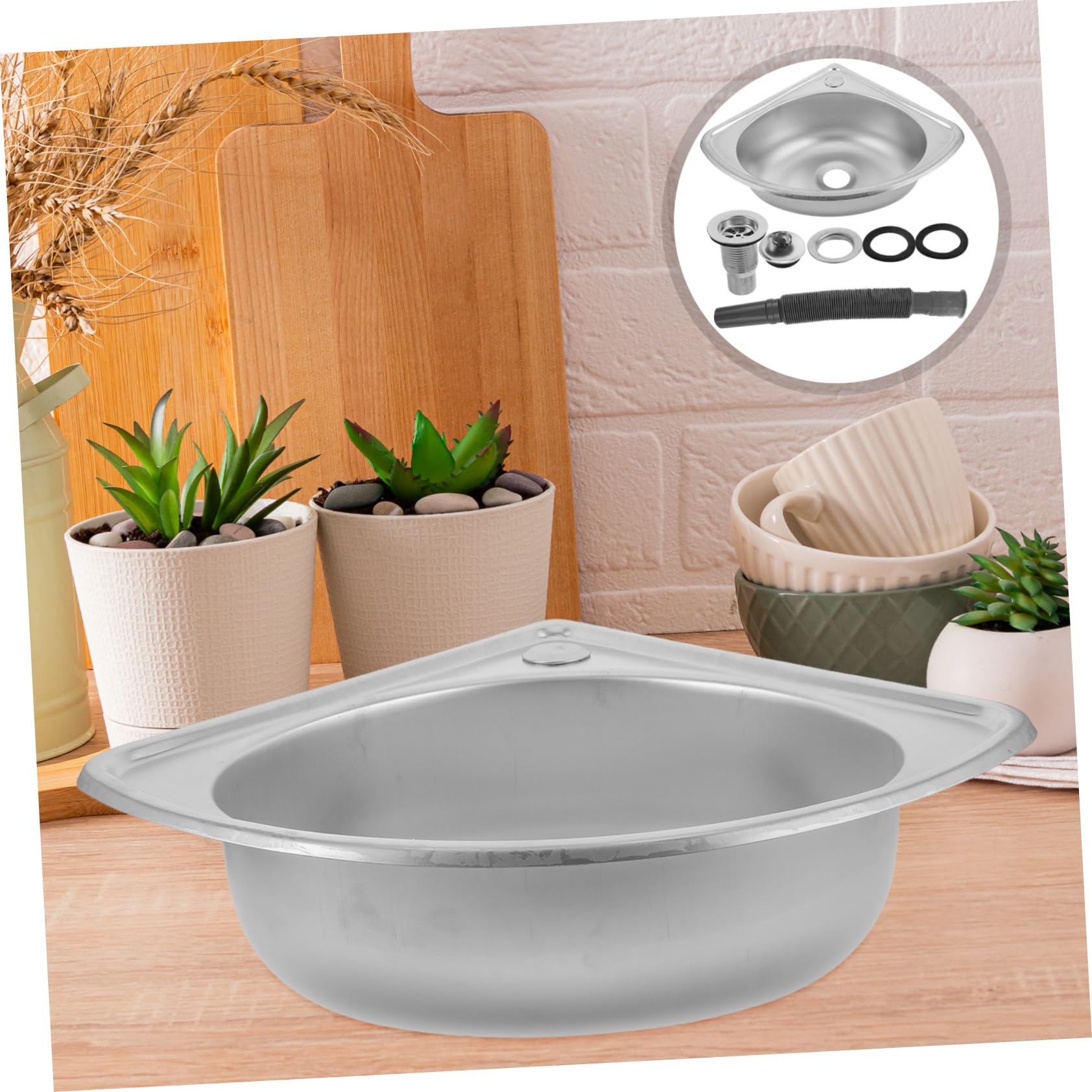 Lavabo Sencillo Sola Ranura para Rv de Acero Inoxidable | 1 Juego, Forma Triangular Tipo Abanico, Diseño de Esquina, Instalación Sencilla, Tamaño Compacto Estilo Aleatorio