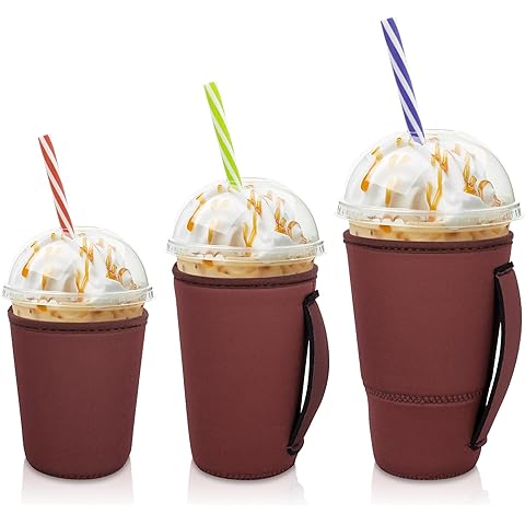 Iced Coffee Sleeve Insulator Sleeves for Cold Drinks Beverages, 3 Pack Reusable Neo...