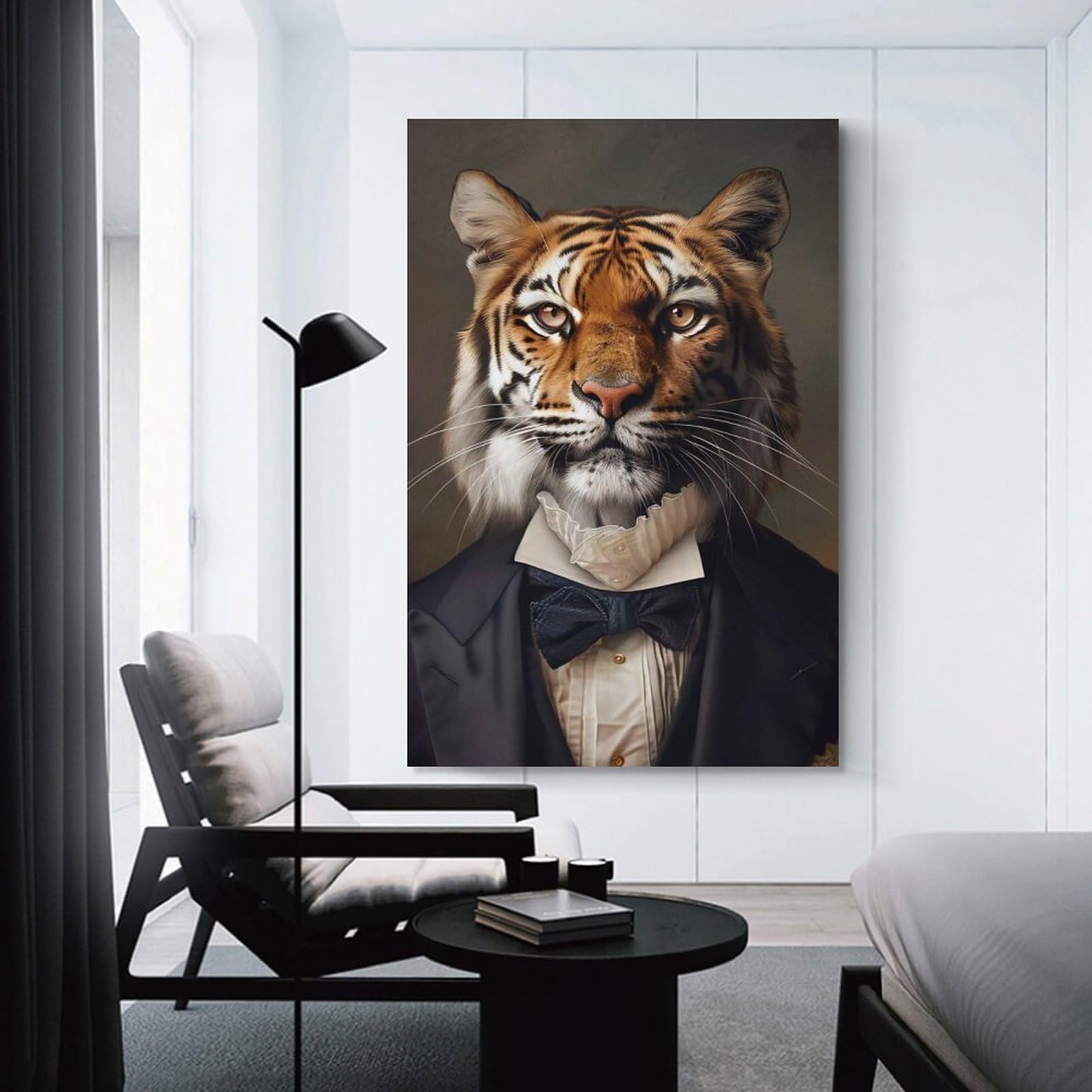 Junmoney Tiger in Tuxedo Portrait Decorative Canvas Print 24x36inch(60x90cm), for Study, Office Or Focused Interiors, Wall Art That Adds Style to Work Areas