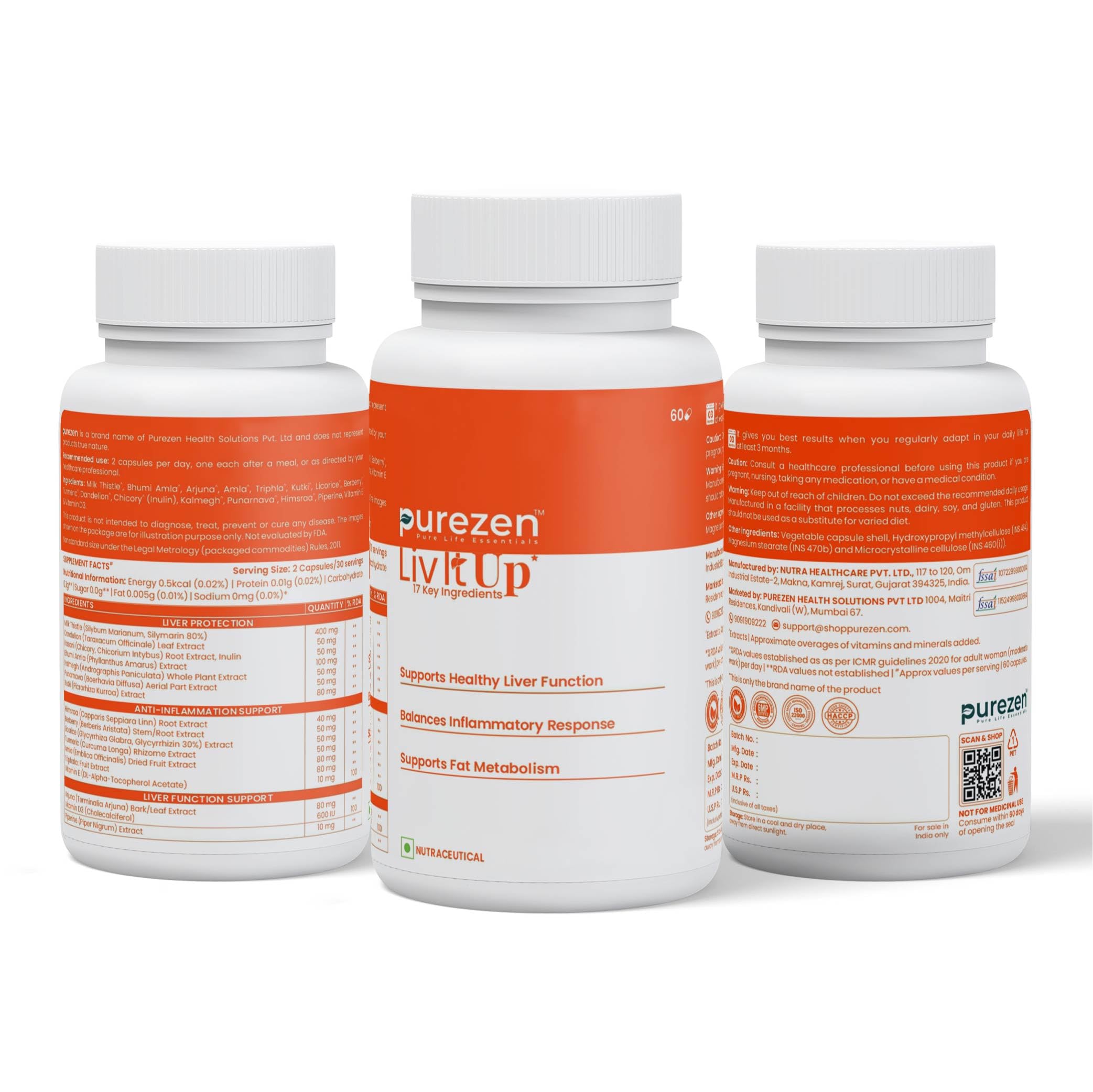 Purezen Liv-It-Up | Plant-Based Liver Support Supplement with Milk Thistle (80% Silymarin), Kalmegh, Kutki, Bhumi Amla, Dandelion & Antioxidant Herbs | 60 Veg Capsules — Amazon image 6