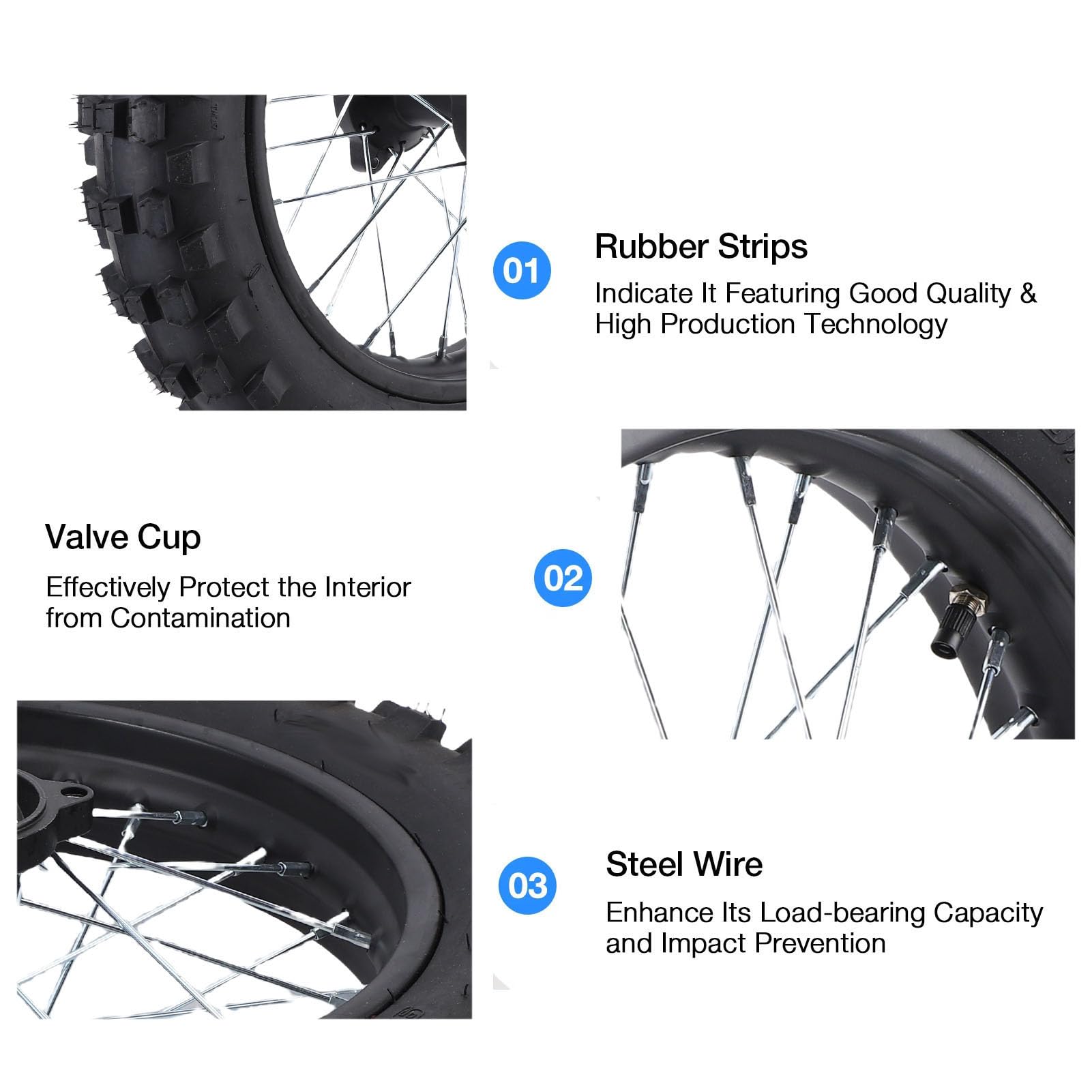 Luocute 14-calowy zespół Opony na felgę Tylnego Koła, Zamiennik 90/100-14 dla CRF70 90 110 125 140 150 160 Ml Dirt Monkey Bike, z osią 15 Mm, Przeznaczony do Motocykli Terenowych