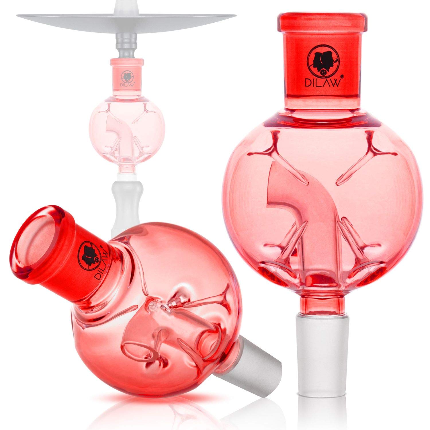 DILAW® Shisha Tornado Molassefänger Totenkopf (aus Glas für (Schliff 18/8) - Wasserpfeife, Vorkühler-Aufsatz Skull Wasserpfeife, Rot