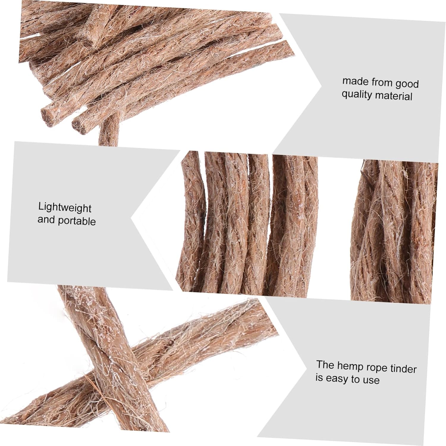 20pcs Hemp Fire Starter Wick Cord for Camping Lightweight and Outdoor Rope for BBQ Grilling and Emergency Fire Starting