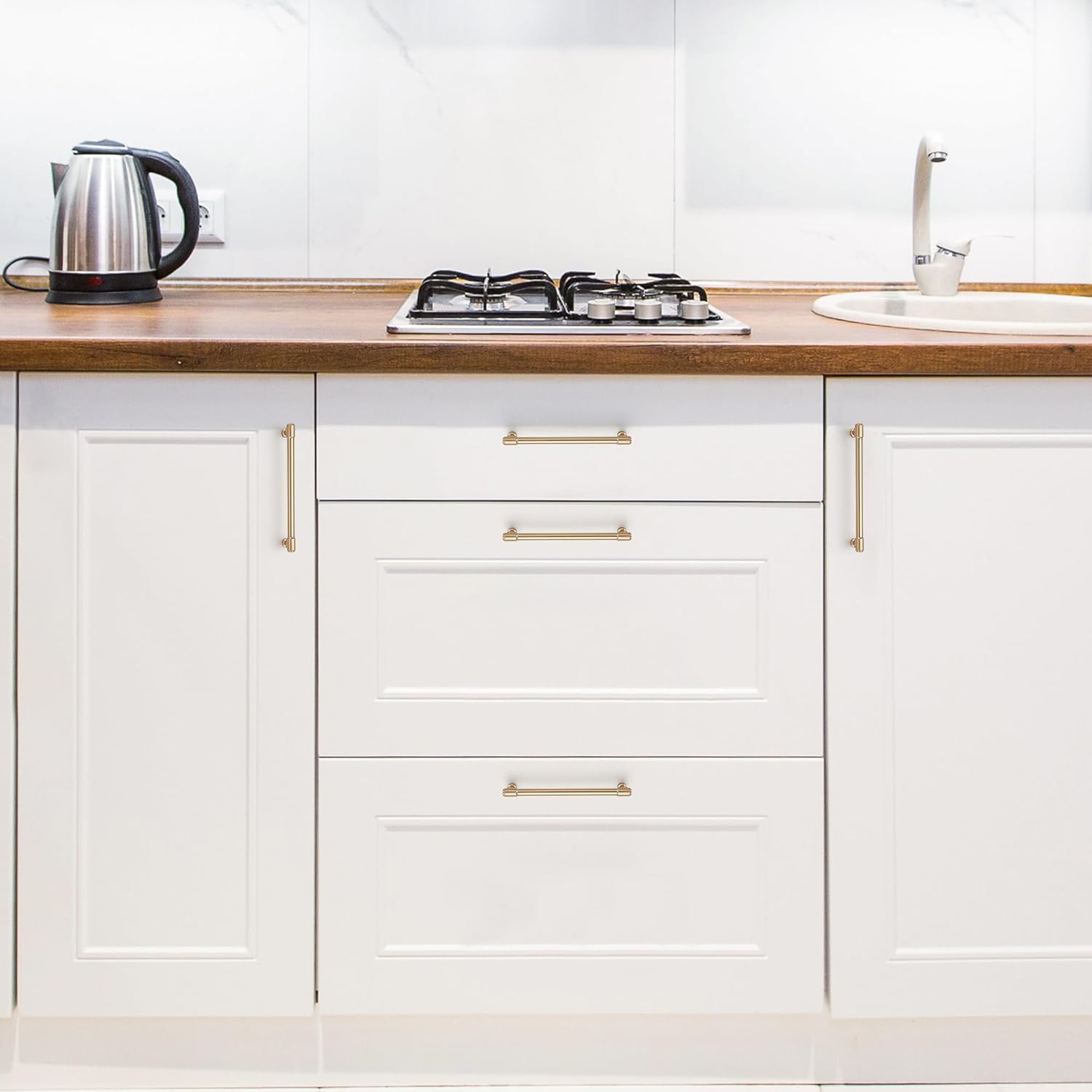 Ravinte 10 Pack 6-1/4 Inch Hole Center Solid Kitchen Cabinet Handles Champagne Bronze Dresser Pulls Cabinet Drawer Pulls for Kitchen Cupboard Hardware