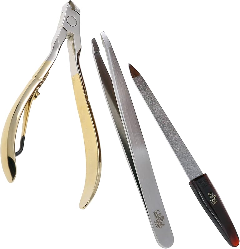 Camila Solingen CSK2 Conjunto para manicure e pedicure com lixa, cortador de cutículas e pinça — 3 itens