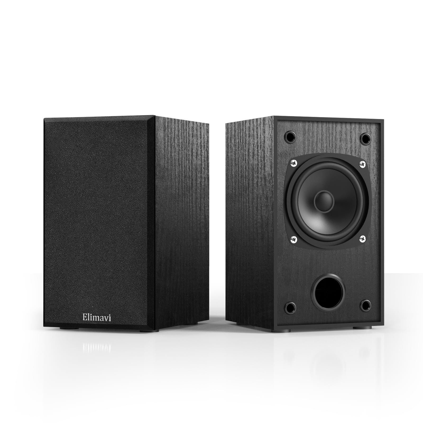 Passive Bookshelf Speakers for Home Theater Surround Sound, Satellite Stereo Speakers with Classic Wood Grain for Record Player/Computer/TV, Wall Mountable, Cable Included, Black
