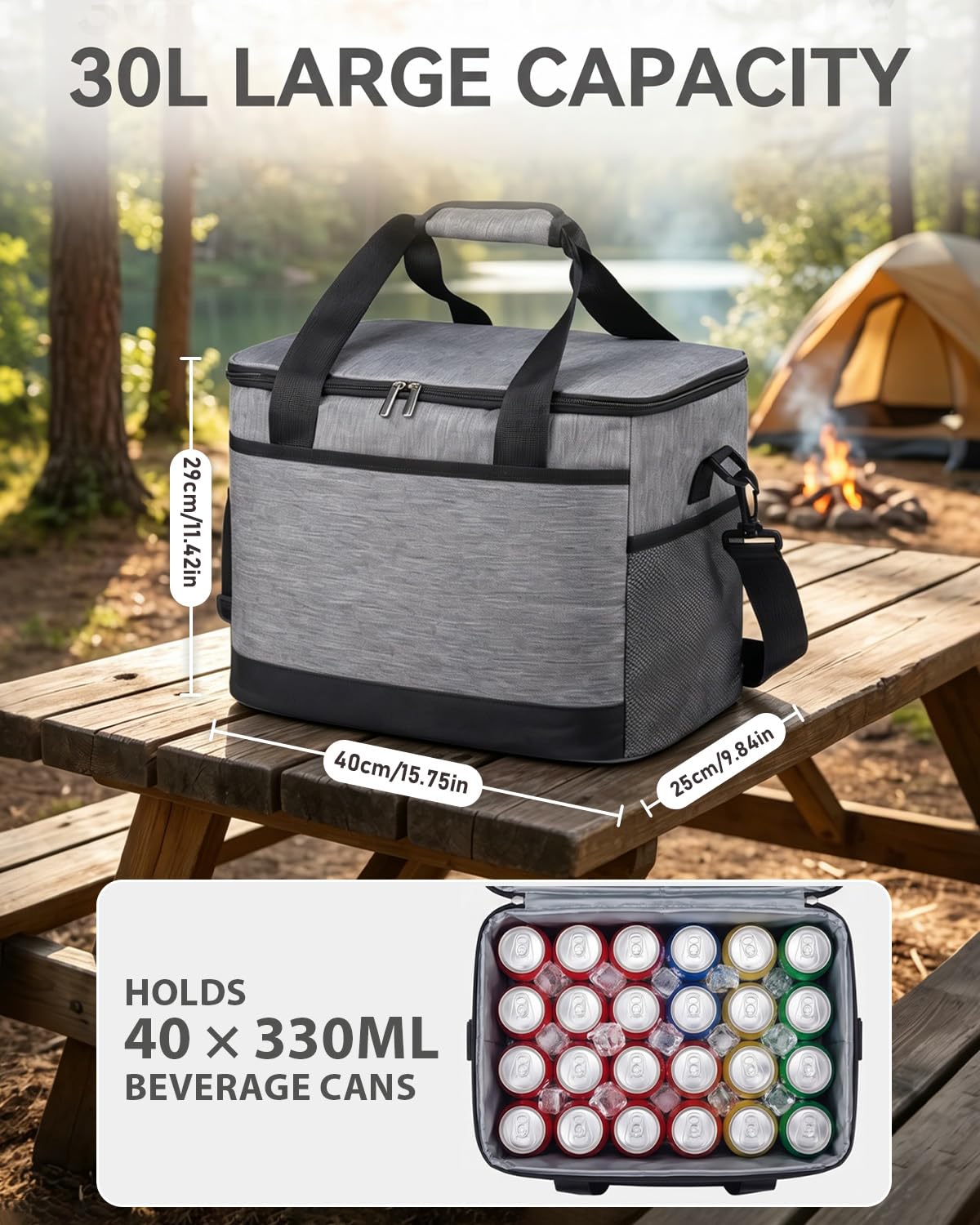 Borsa termica termica per il pranzo, 30 l, grande capacità, con tracolla e maniglia per il trasporto, contenitore per il pranzo in PEVA a prova di perdite, borsa termica portatile da picnic, per