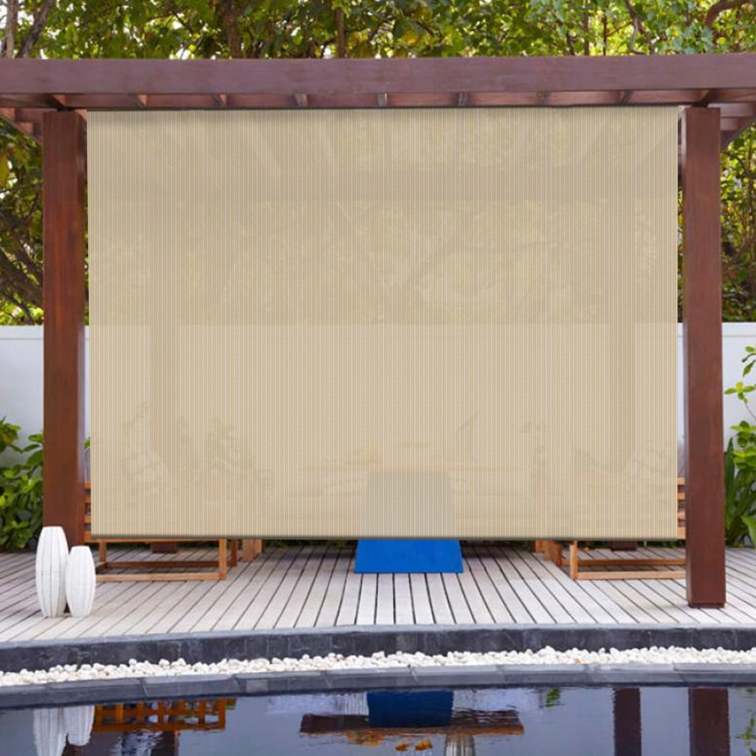Patio Paradise Shades Roll Up Outdoor 8'Wx10'H Roller Shade Exterior Patio Blinds for Outside Porch Deck Balcony Pergola Carport, Beige