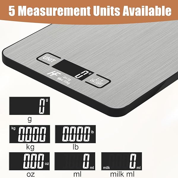 HomeFashion Large 23x17cm 10kg 1g Digital Kitchen Scales Food Scale Stainless Steel Surface With Backlit LCD Display Multifunction for Home Office Use - 5