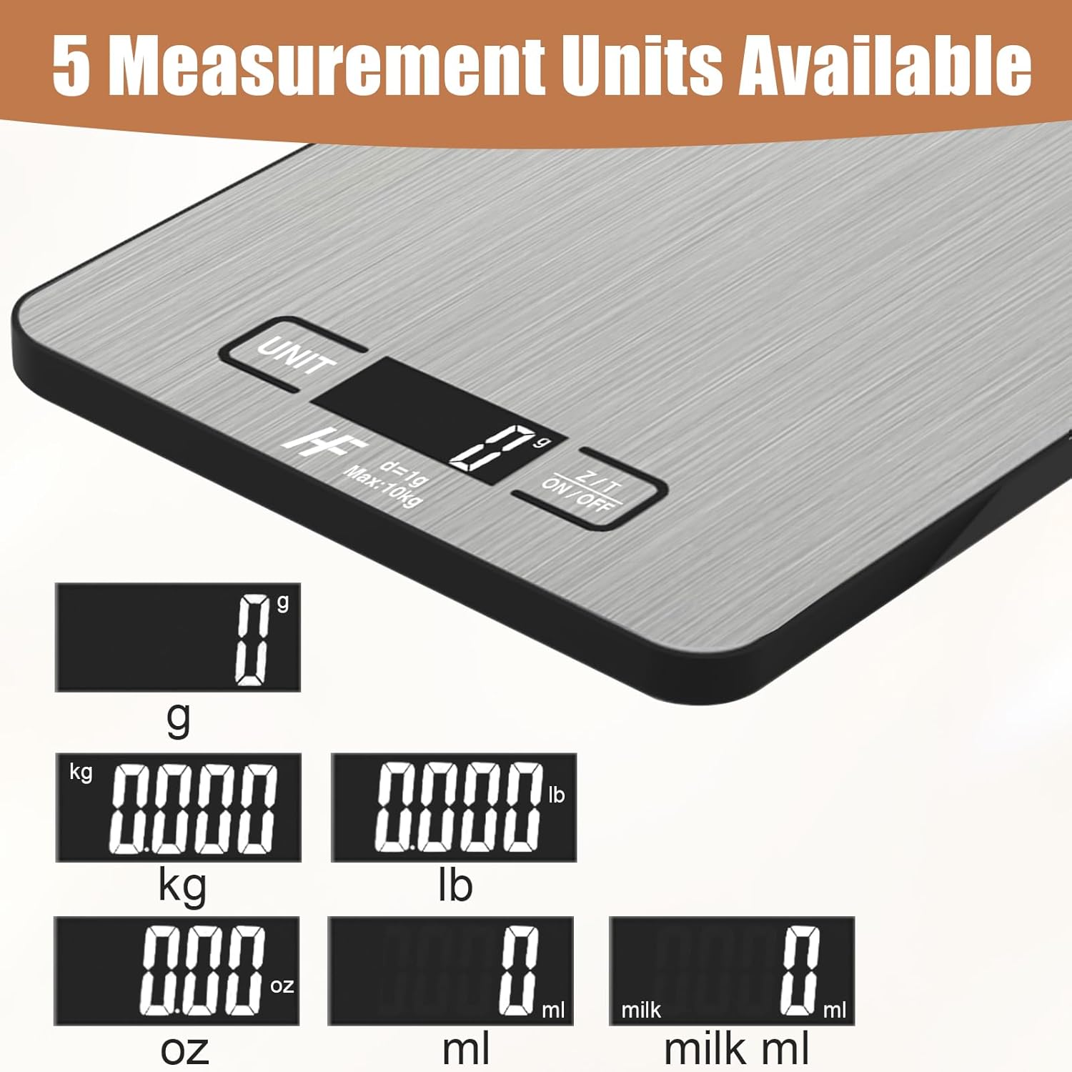 HomeFashion Large 23x17cm 10kg 1g Digital Kitchen Scales Food Scale Stainless Steel Surface With Backlit LCD Display Multifunction for Home Office Use - Image 5