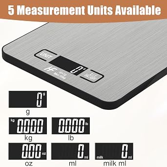 HomeFashion Large 23x17cm 10kg 1g Digital Kitchen Scales Food Scale Stainless Steel Surface With Backlit LCD Display Multifunction for Home Office Use