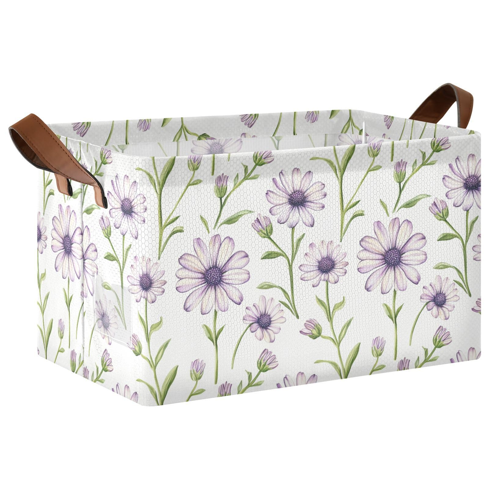 KLL Sweet Osteospermum fioletowe, neutralne, duże kosze do przechowywania z uchwytami, duży dekoracyjny organizer do szafy, półki, komody, 2 szt., cajas de almacenamiento para ropa